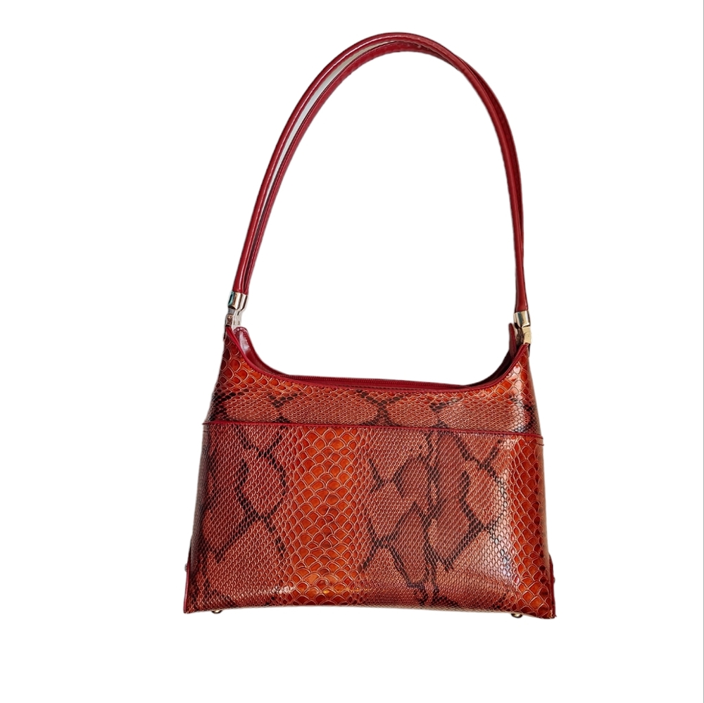Vintage Red Faux Snakeskin Shoulder Bag